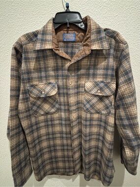 Pendleton Brown and Blue Plaid Wool Shirt Jacket